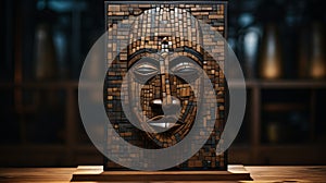 Kalyon African Masonic Face: Photorealistic Wooden Brick Art