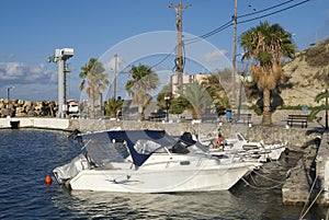 Kalyves beach, harbor, yacht club, port in Crete, Greece