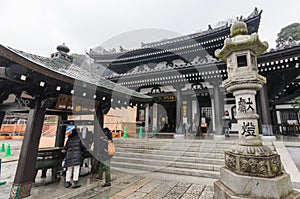 KAMAKURA, JAPAN- January 29, 2016: Hase-dera temple with rain