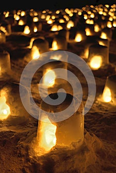 Kamakura snow lanterns at a festival in Yokote, Akita, Japan