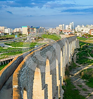 Kamares Aqueduct, Larnaca cityscape, Cyprus