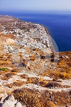 Kamari village as seen from the Ancient Thera ruins, Santorini