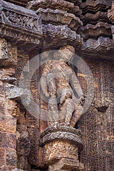 Kamasutra postures in Hindu Indian Temples. Erotic statues. Hindu Sun Temple, Konark, Orissa, India.