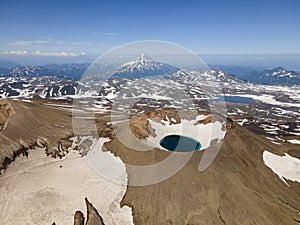 Kamchatka, blue lakes in the crater of the Gorely volcano photo