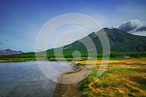 Kamchatka, Nature Park, Russia. Khodutkinskiye hot springs at the foot of volcano Priemysh