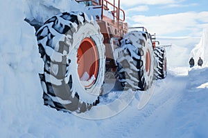 Kamchatka\'s snow-covered terrain tackled by tire machines in efficient snow removal efforts.