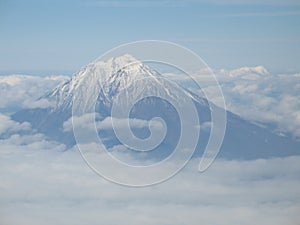 Kamchatka volcano. View in aircraft window