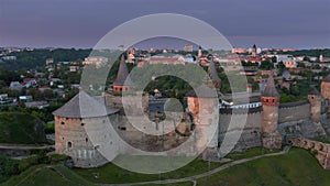 Kamianets Podilskyi castle at sunset, Ukraine