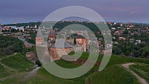 Kamianets Podilskyi castle at sunset, Ukraine