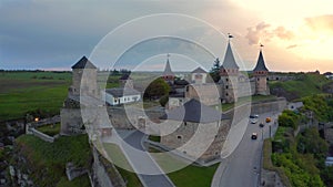 Kamianets Podilskyi castle at sunset, Ukraine