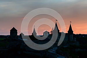 Kamianets-Podilskyi fortress at evening, Ukraine