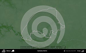 Kamieniec District outlined, Belarus. Physical