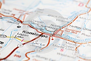 Kamloops city road map area. Closeup macro view