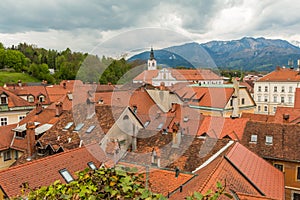 Kamnik city scape and alps at background.