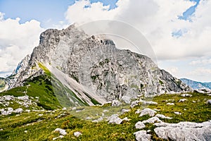 Kamnik saddle in logar valley, Slovenia, Europe. Hiking in savinja Alps and Slovenia mountain. Popular site for a hike in triglav