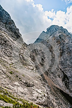 Kamnik saddle in logar valley, Slovenia, Europe. Hiking in savinja Alps and Slovenia mountain. Popular site for a hike in triglav