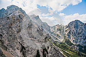 Kamnik saddle in logar valley, Slovenia, Europe. Hiking in savinja Alps and Slovenia mountain. Popular site for a hike in triglav