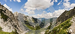 Kamnik saddle in logar valley, Slovenia, Europe. Hiking in savinja Alps and Slovenia mountain. Popular site for a hike in triglav