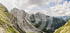 Kamnik saddle in logar valley, Slovenia, Europe. Hiking in savinja Alps and Slovenia mountain. Popular site for a hike in triglav