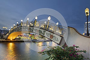 Kampung Morten Bridge Over Melaka River Waterfront at Blue Hour