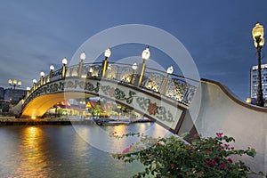 Kampung Morten Bridge Over Melaka River Waterfront at Blue Hour photo