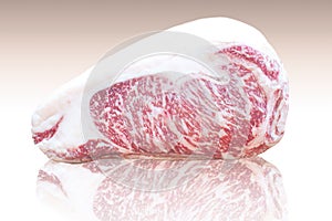 Kamui Wagyu beef fat, high quality marble Strip Lloyd reflected on the ground.