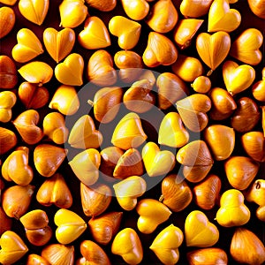 Kamut large golden kernels evenly distributed in a heart shape Food and culinary concept showcasing photo
