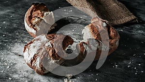 Kamut wheat bread loaf broken in some pieces