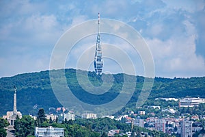 Kamzik TV Tower in the background of the Bratislava cityscape, Slovakia