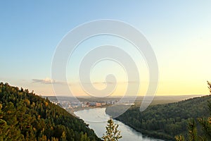 The Kan River, the hills near the city Zelenogorsk, Krasnoyarsk region