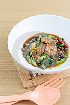 Kana moo krob(Thai food)