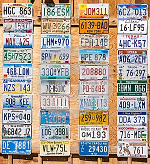 KANAB, UTAH, USA - MAY 25, 2015: License Plates Collage in public place on a street in Kanab Utah USA