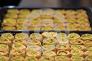 Kanafeh traditional Middle Eastern dessert. Delicious arabic pastry