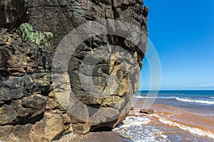 Kanak petroglyphs. Aboriginal art. Indigenous native people traditional customary ancient old rock carvings, New Caledonia.