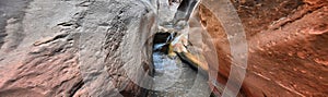 Kanarraville Falls, views from along the hiking trail of falls, stream, river, sandstone cliff formations Waterfall in Kanarra Cre