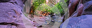 Kanarraville Falls, views from along the hiking trail of falls, stream, river, sandstone cliff formations Waterfall in Kanarra Cre