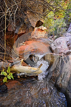 Kanarraville Falls, views from along the hiking trail of falls, stream, river, sandstone cliff formations Waterfall in Kanarra Cre