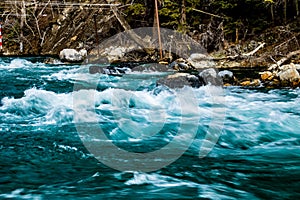 Kanaskis River rumbles and ranges down stream. Kananaskis. Alberta,Canada