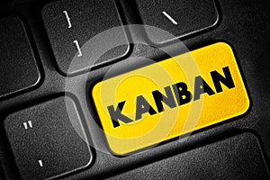 Kanban text button on keyboard, concept background