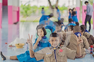 KANCHANABURI THAILAND - JUNE 13 : Unidentified Teacher and Boy s