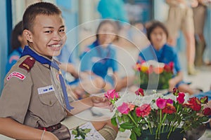 KANCHANABURI THAILAND - JUNE 13 : Unidentified Teacher and Boy s