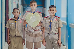 KANCHANABURI THAILAND - JUNE 13 : Unidentified Teacher and Boy s