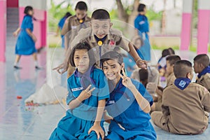 KANCHANABURI THAILAND - JUNE 13 : Unidentified Teacher and Boy s