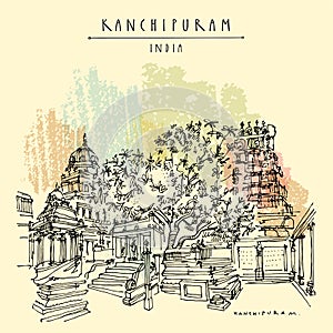 Kanchipuram Kanchi, Tamil Nadu, South India. Ekambeshwarar Ekambaranatha Temple. 3500-year old mango tree. Travel sketch