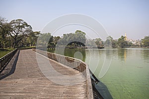 Kandawgyi Lake with views of Shwedagon Pagoda