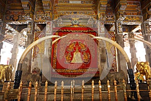 Kandy, Sri Lanka - 5 February 2017: Interior of Temple of the Tooth Buddha in Kandy Sri Lanka