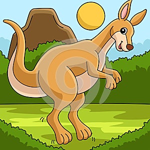 Kangaroo Animal Colored Cartoon Illustration