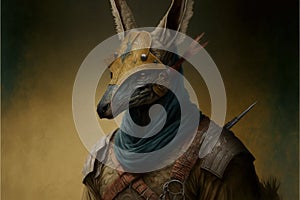 Kangaroo animal portrait dressed as a warrior fighter or combatant soldier concept. Ai generated