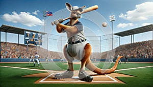 Kangaroo Baseball Player at Bat