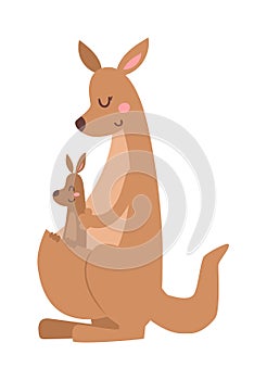 Kangaroo cartoon australia animal with baby flat vector illustration